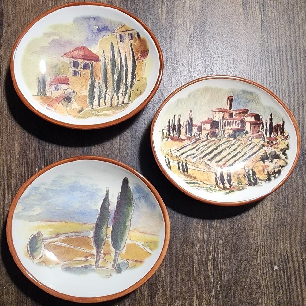 Williams Sonoma Tuscan Landscape Dipping Bowls Oval Set of 3 Small Plates